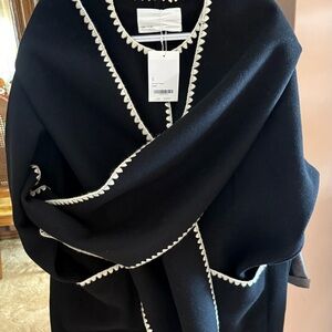 OAK + FORT Black and White Cardigan with removable shawl